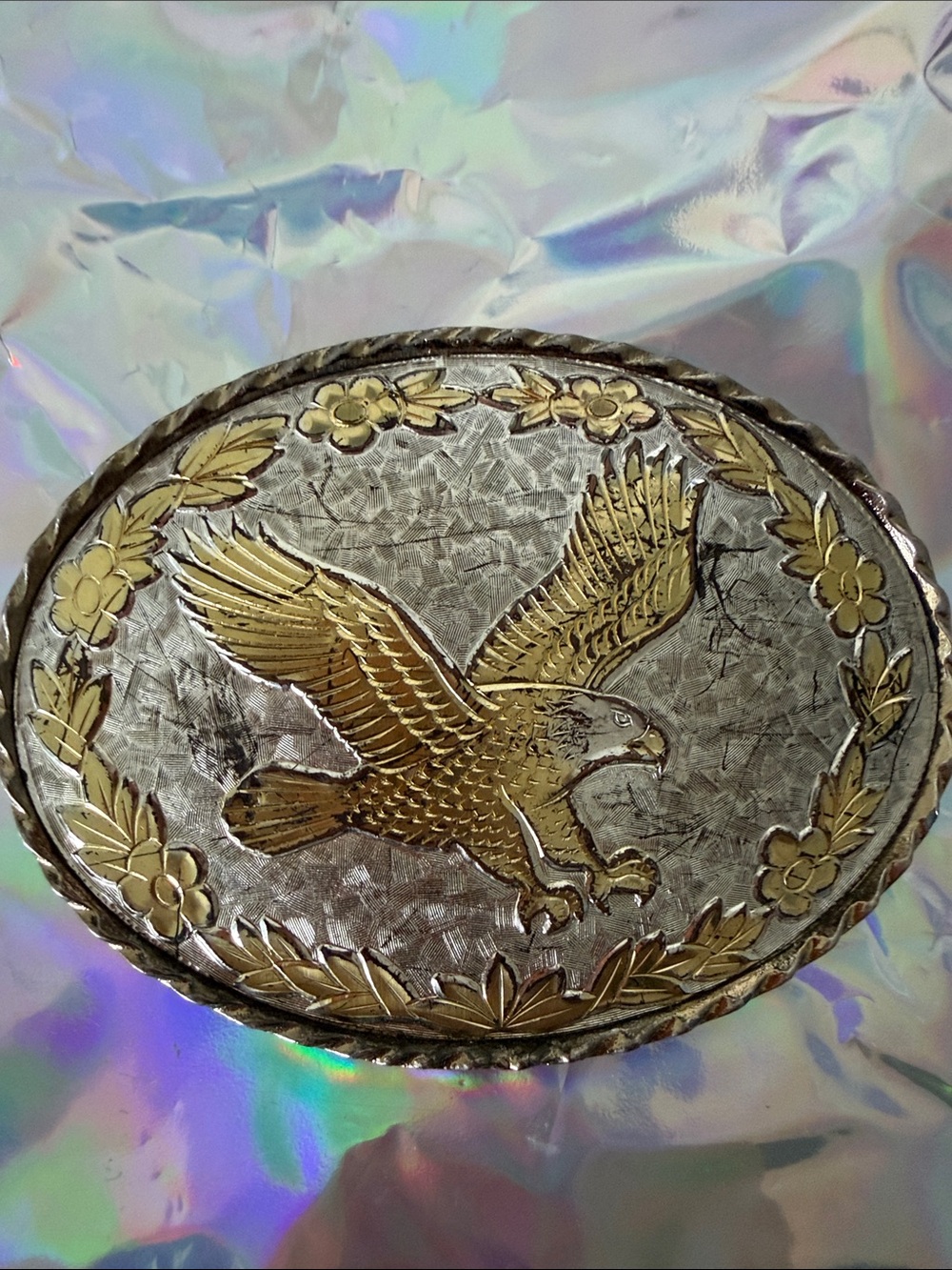 Decorative Gold & Silver Eagle Plaque - Home Art Accent